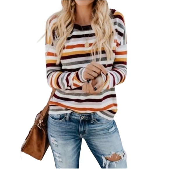 Fate Sweaters - FATE striped Oversized Pullover Sweater XS Waist length​ Knit top​​ Shirt​​​​​